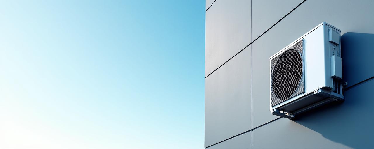 Modern energy-efficient HVAC external unit installation on a contemporary building